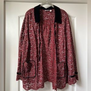 1X LOGO Lori Goldstein Lace Long Sleeve Cardigan